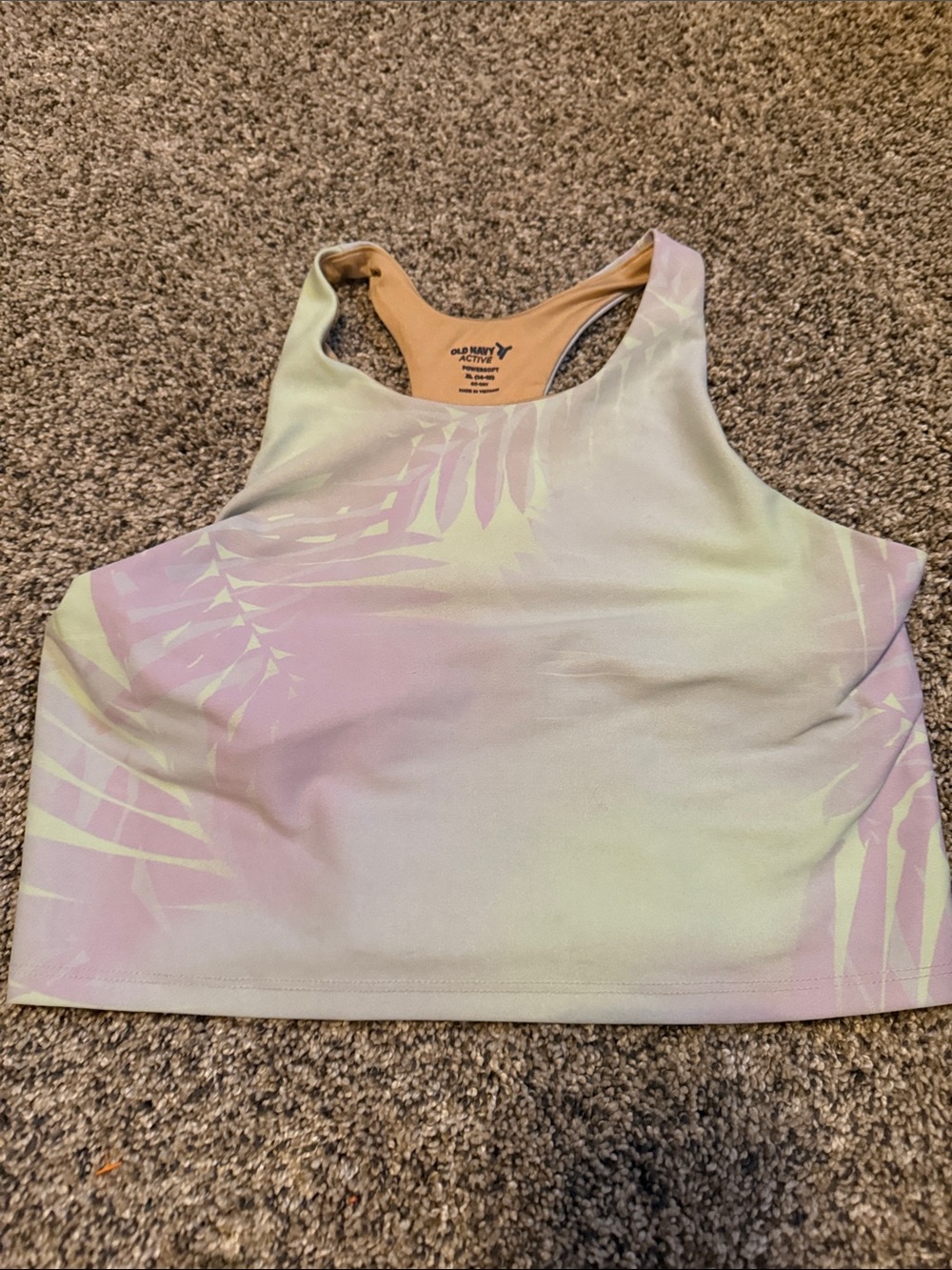 Old Navy Pastel Green and Lavender Palm Print Racerback Crop Top